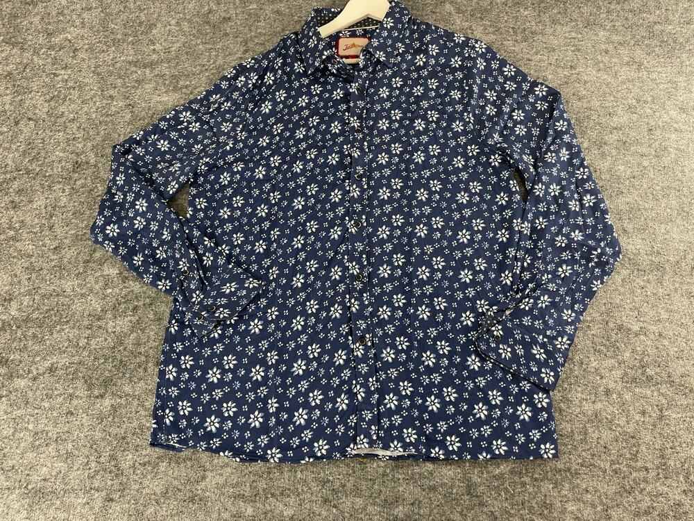 Joe Browns Men’s Button Up Shirt 2XL Floral Navy Blue Hawaiian Viscose N322